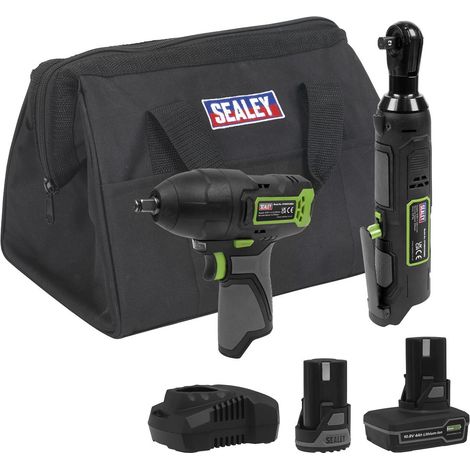 Sealey CP108VCOMBO6EU 2 x SV10.8 Series Cordless Impact Wrench & Ratchet Wrench Kit 10.8V - 2 Batteries & Euro Plug (1/2)