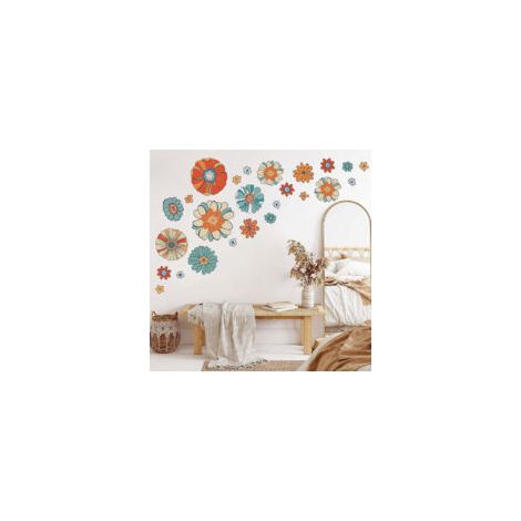 Pegatinas de pared retro de flores bohemias, grandes vinilos decorativos florales vintage, pegatinas de pared de flores coloridas para adultos, salas de estar, dormitorios, hogares, oficinas, decoraci