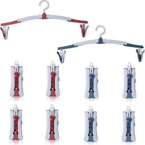 Cintres pliables avec pinces et crochet rotatif à 360° pour la maison, l'hôtel, les voyages, le camping, rouge et bleu (1/4)