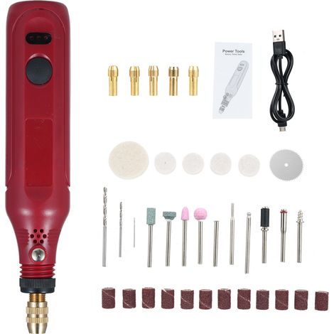 Kit d'outil rotatif miniature 3,7 V, meuleuse à 3 vitesses variables, 36 accessoires, crayon électrique pour le polissage, le nettoyage, la gravure, le meulage et les projets de bricolage. (1/5)