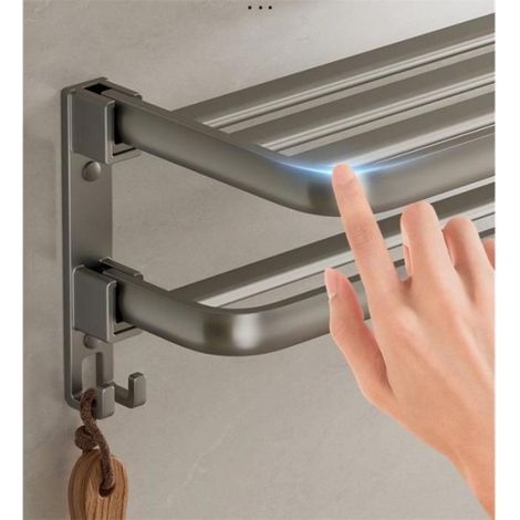 Porte-Serviettes - 40 Cm - Acier Au Carbone - Pliage Bidirectionnel - Salle De Bain - 1 Unite (1/4)