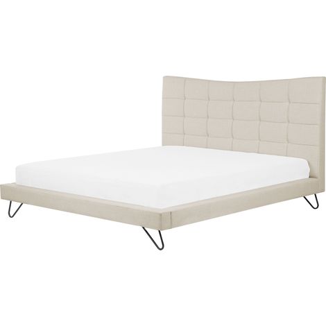 Cama con somier baja moderna cabecero cóncavo de tela beige 160 x 200 cm Lannion