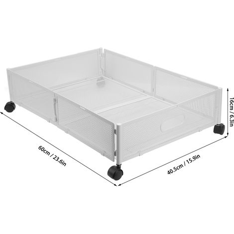 Conteneurs de rangement sous le lit avec roulettes, motif de grille, Type extractible, tiroir à chaussures en métal amovible pour vêtements, jouets, blanc