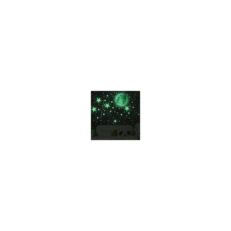 Autocollant Luminiscent Étoile - Pour Plafond et Mur - En PVC Non Toxique - 1 Lune 30 Cm + 407 Points + 27 Étoiles (1/5)