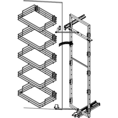 Colonne extractible 5 paniers - gamme Ellite - Titanium fond blanc- largeur 450 mm - INOXA