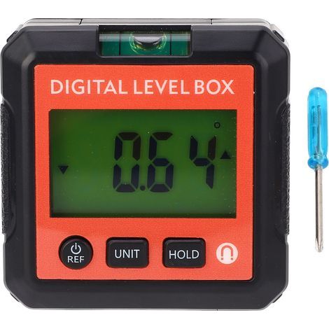 Digital angle detector, 4x90 degree range, level gauge with magnetic base, orange (1/5)
