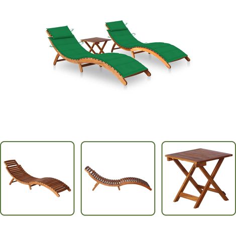 Akazienholz Sonnenliege - Sonnenliegen 2 Stk. mit Tisch und Auflagen Massivholz Akazie (1/5)