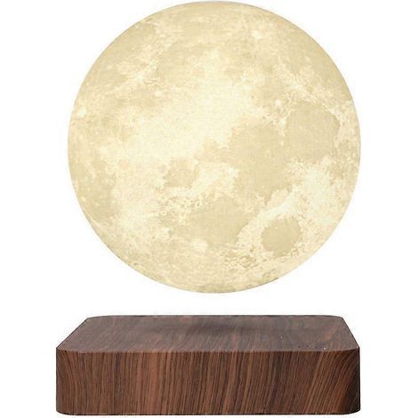 Veilleuse lune lévitation magnétique LED rotative tactile, texture cratères lunaires (1/5)