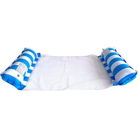 Chaise Longue Gonflable 130x70cm, Lit de Plage à Rayures avec Dossier Réglable, Pneu Nautique Pliable pour Piscine et Rivière, Bleu