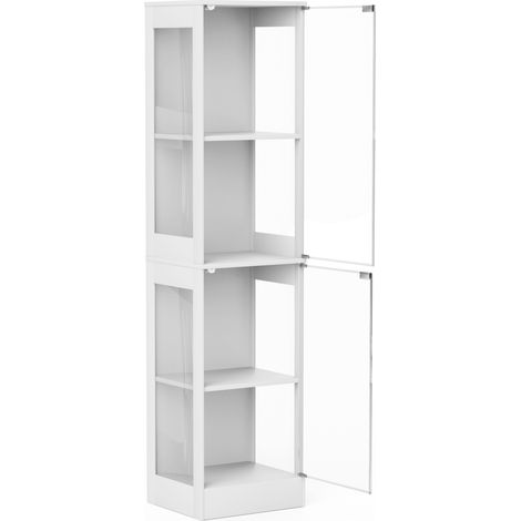 Vitrine aus Glas, 4 Ebenen mit LED, Glastüren und Sensor, weiß, 40 x 35 x 165 cm (1/5)