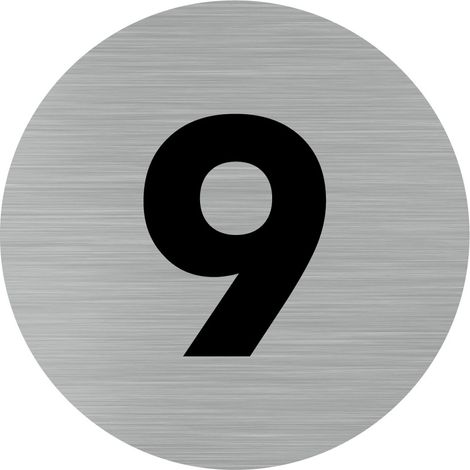 Pictogramme chiffre 9 (Q0312).- Adhésif aspect aluminium brossé - Diamètre 76 mm (1/5)