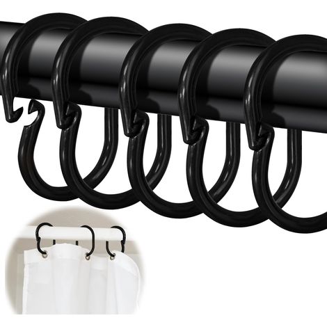 Lot de 24 Anneaux de Rideau de Douche en Forme de C, pour Tringle de Rideau de Douche et Tringle d'angle de Rideau de Douche (Noir) (1/5)