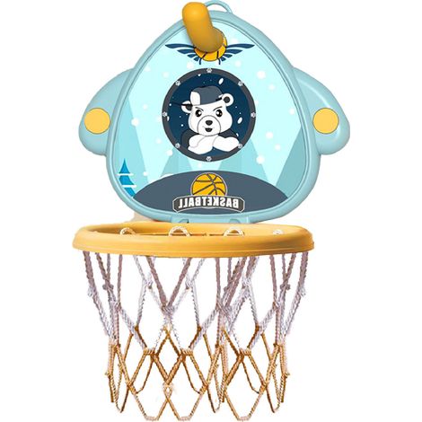 Kit de panier de basket pour enfant, hauteur réglable, fixation murale, petit panier intérieur, lot avec ballon et pompe, cyan (1/5)