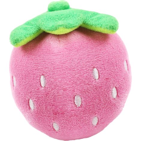 Peluche pour chien rose en forme de fraise, résistante aux morsures et qui couine, idéale pour soulager l'ennui et l'anxiété. (1/2)