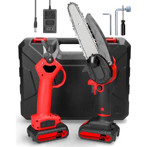 Irovami Tronçonneuse 21V 15cm + sécateur 30mm – Kit jardin – Idéal pour bois, jardin, verger (1/5)