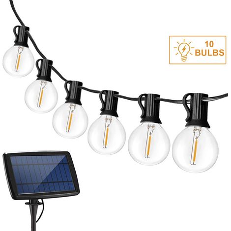 Guirlande lumineuse solaire à 10 LED blanc chaud, résistante aux intempéries, idéale pour éclairer jardin, terrasse, cour ou patio, avec des guirlandes lumineuses féériques pour mariages et fêtes en e (1/2)