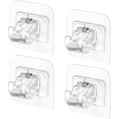 Lot de 4 crochets adhésifs transparents pour tringles à rideaux avec adhésif puissant pour cuisine salle de bain et installation sans perçage (1/5)
