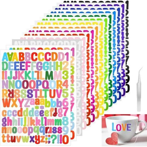 Stickers Lettres Autocollants - Vinyle - 1764 Pcs - Imperméable - 14 Couleurs - Pincette Incluse (1/4)