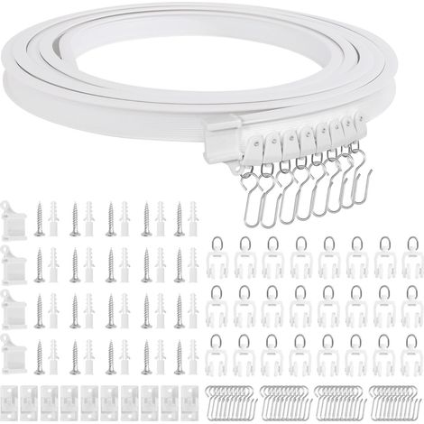 Rail de rideau flexible de 4 m avec roues silencieuses, montage au plafond, système de rail pour rideau de douche, blanc (1/5)