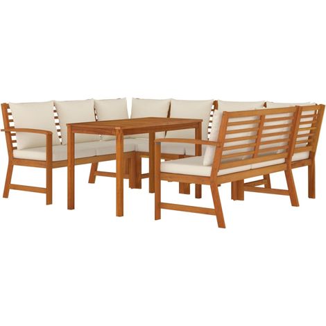 Set da pranzo da giardino, cuscini per arredo da esterno, 7 pezzi, in legno di acacia
