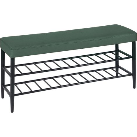 Pouf porta scarpe Relaxdays, seduta imbottita in ecopelle, 2 ripiani, per 8 paia di scarpe, HLP 50x100x30 cm, verde