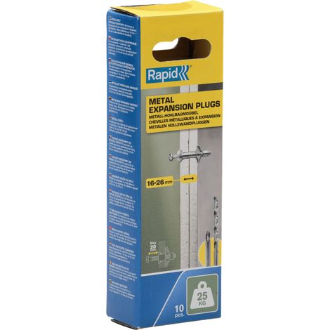 RAPID - Chevilles à Expansion Métal - 16-26mm Lot 10 Charge Max 25 kg Pour Cloison Plâtre, Fixation Solide pour Mur Creux - (5001547)
