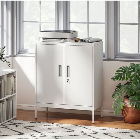 Armario metálico con cerradura de 2 puertas 80 x 40 x 100 cm, estantes regulables, blanco DESVIAE (1/5)