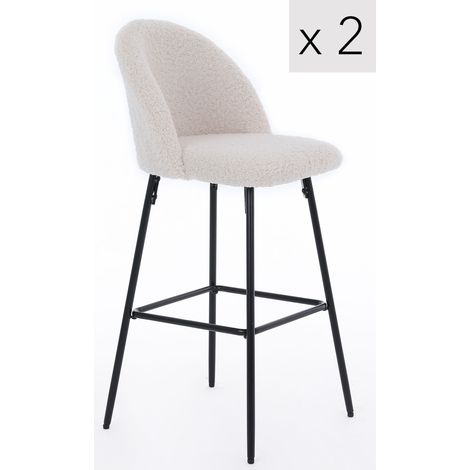 Lot de 2 tabourets de bar scandinaves – Hauteur d'assise 70 cm – Pieds en métal époxy noir – Assise en tissu bouclette – Nordlys (1/6)