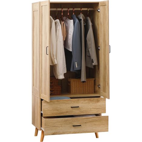 Armoire à vêtements armoire de rangement 2 portes et 2 tiroirs avec tringle - 80 x 54 x 180 cm (1/5)