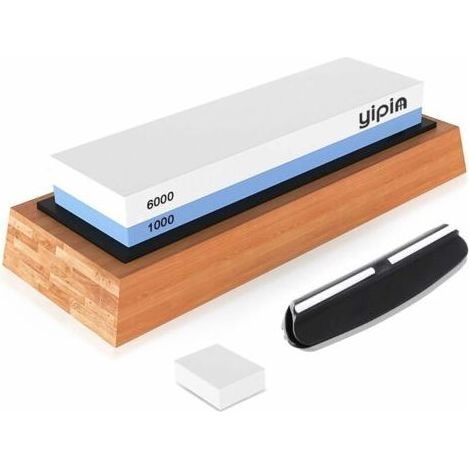 Pierre à Aiiser,Aiiseur Couteaux, Pierre d’Affûtage, 2 in 1 1000/6000 Grit Pierre à Affûter avec Base en Bambou, Support en Silicone antidérapante, ide d'angle,Pierre à Aplatiret (1/4)