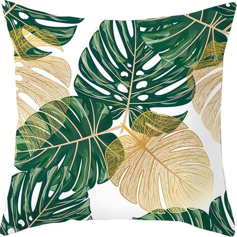 Housse De Coussin - Feuillage Tropical - Velours Pêche - Polyester - Pour Canapé, Lit, Voiture - 45 x 45 cm - 1 Pièce (1/4)