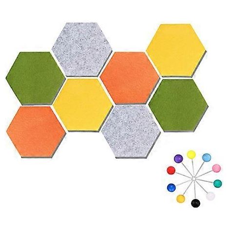 Lot de 8 panneaux hexagonaux en feutre autocollant pour tableau d'affichage, avec punaises (1/5)
