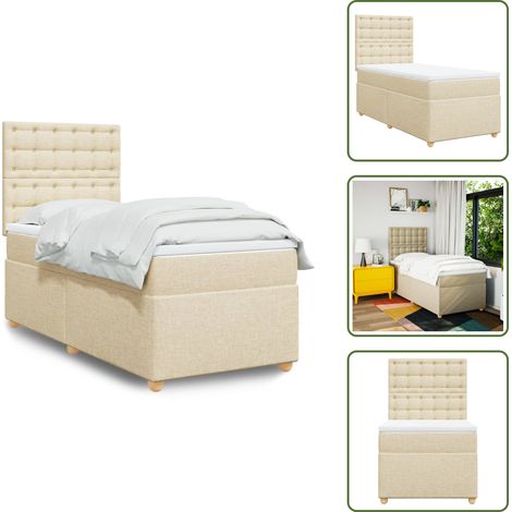The Living Store Giroletto a Molle con Materasso Crema 80x200 cm inTessuto - Materasso a molle insacchettate