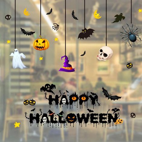 Autocollants Vitre Halloween - Décor Fenêtre Thème Fantaisie - Pour Fête Intérieure Extérieure - Lot de 1 (1/5)
