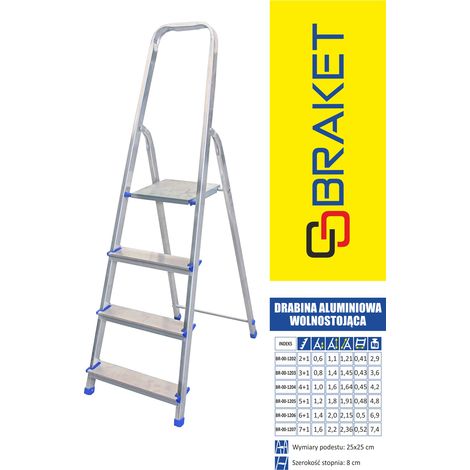FREISTEHENDE ALUMINIUMLEITER 236 CM 7 STUFEN + PLATTFORM - BR-00-1207