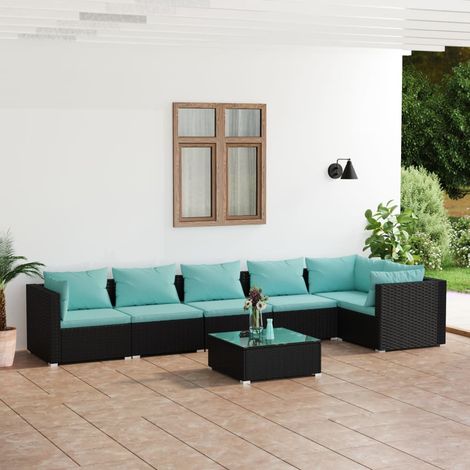 Salon de jardin 7 pcs Ensemble Table et Chaise de Jardin - avec coussins Résine tressée Noir BV220093 - BonneVie (1/5)