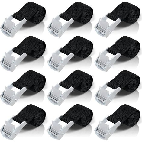 BRAVIX 50CM Sangle d'Arrimage, 12pcs Sangle à Cliquet avec Boucle de Serrage en Alliage de Zinc pour Fixation Moto/Voiture/Porte Vélo/Bagage/Déménagement Puissance de Traction (1/5)
