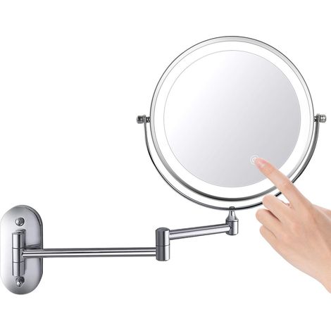 Espejo de maquillaje LED de 8 pulgadas para montaje en pared, regulable, de doble cara, con aumento de 5x (plateado) (1/4)