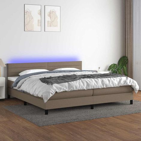 Cama box spring colchón y luces LED tela gris taupe 200x200 cm (1/5)
