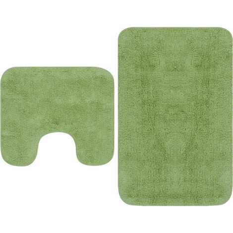 Ensemble de tapis de bain, 2 pièces, en tissu, vert (1/5)