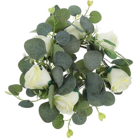 Couronne de bougies décorative avec fleurs artificielles, anneau de bougie pour décoration, lot de 3 blancs (1/5)