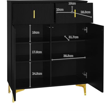 Élégant buffet/meuble à chaussures avec panneaux texturés, étagères réglables et ornements dorés, avec tiroirs [OLD SKU:WF325793794BAA] (1/4)