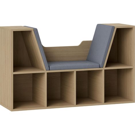 6 Casiers et 3 Coussins Bibliothèque Banc 2 en 1 pour Rangement Livres et Jouets Design Chêne Gris 102x30x61 cm (1/5)