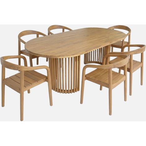 Set tavolo da giardino in legno di acacia con 6 sedie
