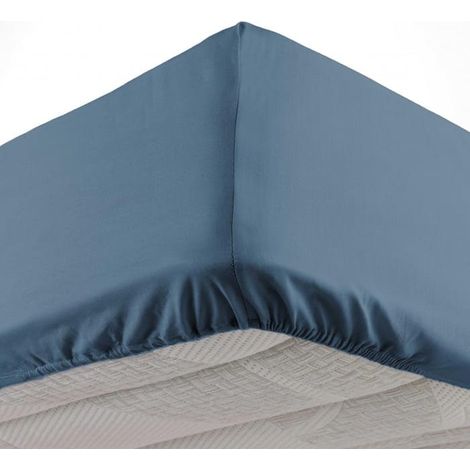 Douceur D'Intérieur – Drap housse 160x200 cm 100% coton 57 fils/cm² – Bonnet 30 cm – Couleur bleu nuit – Certifié Oeko-Tex® Standard 100