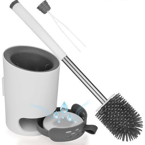 Brosse WC Brosse de Toilette en Silicone Antibactérienne Balayette WC Balai Brosse Ensemble avec Support Suspendu Pincette Cachée Boue de Diatomées Crochet Adhésif Manche de Abattant WC pour Maison (1/5)