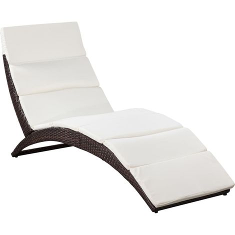 Chaise longue  Transat  Bain de soleil pliable avec coussin Résine tressée Marron (1/5)