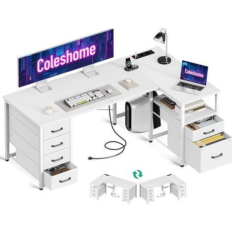Corner Desk with Fabric Drawers, 140 x 80 cm, White (1/5)