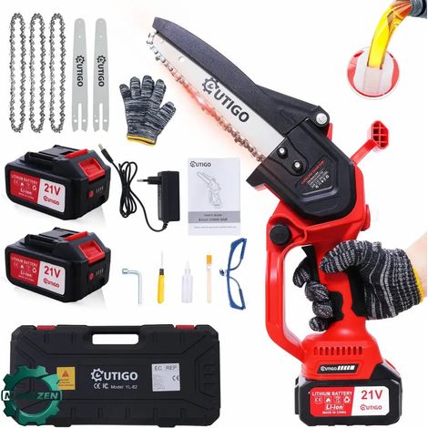 Manuzen - Mini tronçonneuse sans fil 8 pouces 800 W – 2 batteries 4 Ah — Rouge — 20 cm – 8 pouces (1/5)