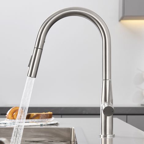 CECIPA MAX Küchenarmatur Ausziehbar 360° Drehbar – Edelstahl Einhebelmischer mit 2 Strahlarten, Hochdruck Spültischarmatur Mischbatterie Wasserhahn Küche, Gebürstet (1/5)